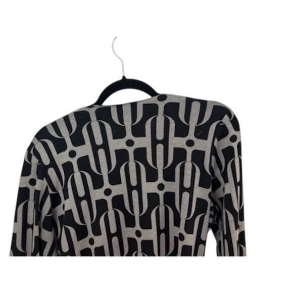 Boho Chic Jacket Abstract Artsy L Black Grey 3/4 Sleeve Rouching Zip Front VNTG - Picture 6 of 10